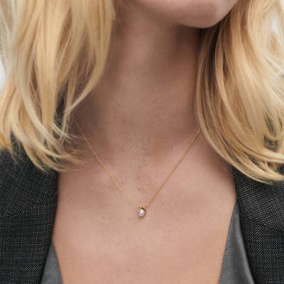 Collier Solitaire La Perla en Argent Doré & Perle d'Eau Douce, Longueur 40 à 50 cm - CO01-A61 - Pdpaola