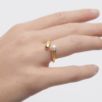 La Perla 925/1000 Silver Yellow Gold-Plated & Freshwater Pearl Ring - AN01-E08 - Pdpaola
