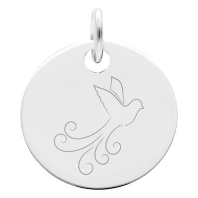 Médaille Colombe en Envole, Argent 925, Diamètre 19 mm - Lumiosa