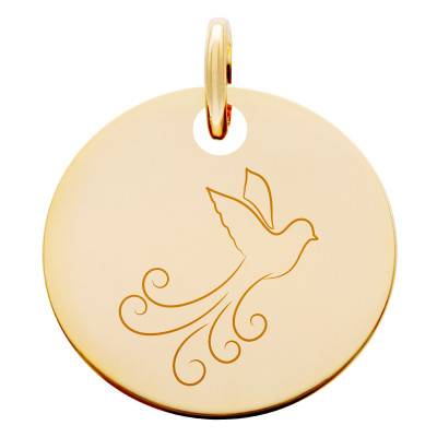 Médaille Colombe en Envole, Plaqué Or Jaune, Diamètre 19 mm - Lumiosa