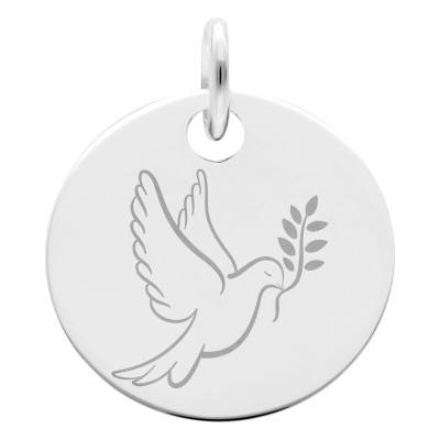 925 Silver Peace Dove Medallion, 19 mm Diameter - Lumiosa