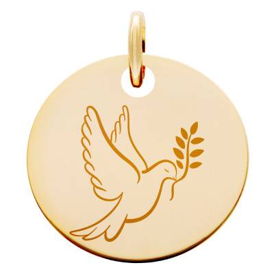 Médaille Colombe de la Paix en Plaqué Or Jaune, Diamètre 19 mm - Lumiosa