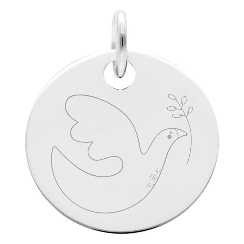 925 Silver Dove Childhood Medal, 15 mm Diameter - Lumiosa