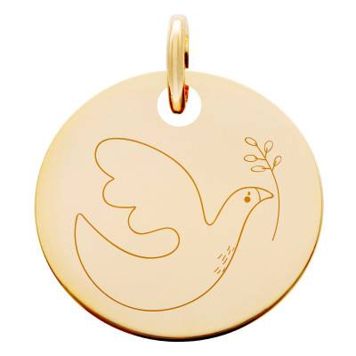 Médaille Colombe Enfantine en Plaqué Or Jaune, Diamètre 15 mm - Lumiosa