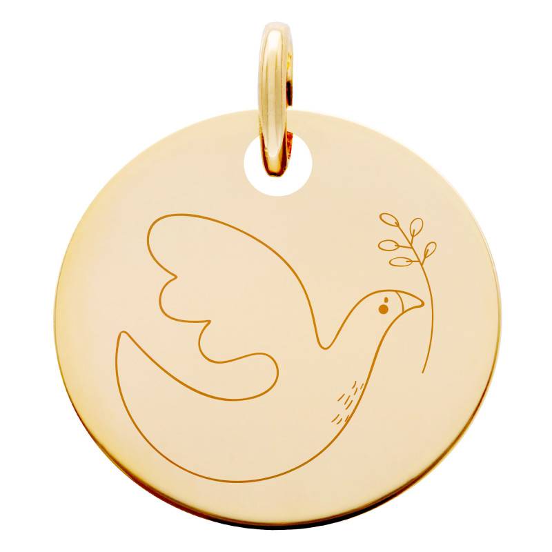 Yellow Gold-Plated Dove Childhood Medal, 15 mm Diameter - Lumiosa
