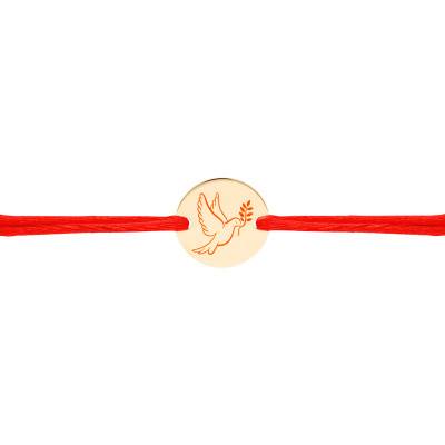 Bracelet Cordon Médaille Colombe de la Paix en Plaqué Or Jaune, Longueur Ajustable - Lumiosa