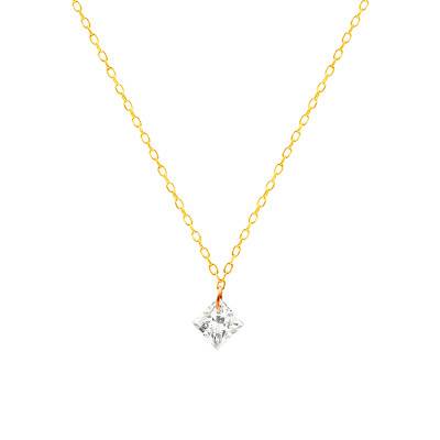 Star Necklace in 750/1000 Yellow Gold & 0.30 ct Synthetic Diamond, Length 42 cm - Demetra