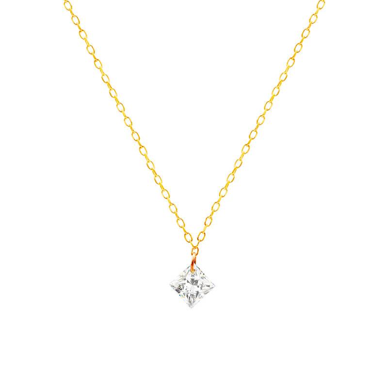 Star Necklace in 750/1000 Yellow Gold & 0.30 ct Synthetic Diamond, Length 42 cm - Demetra
