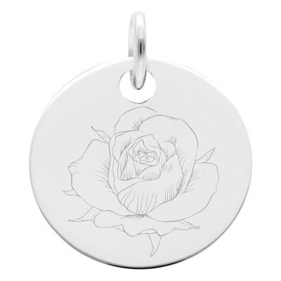 925 Silver Pink Flower Medal, 19 mm Diameter - Lumiosa