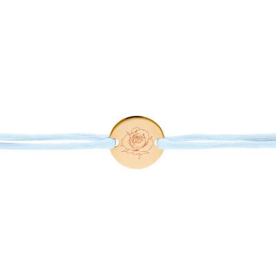 Bracelet Cordon Médaille Fleur Rose en Plaqué Or Jaune, Longueur Ajustable - Lumiosa