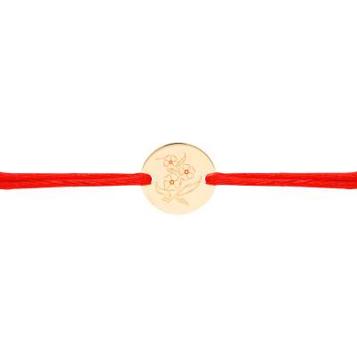 Bracelet Cordon Médaille Fleur Primevère en Plaqué Or jaune, Longueur Ajustable - Lumiosa