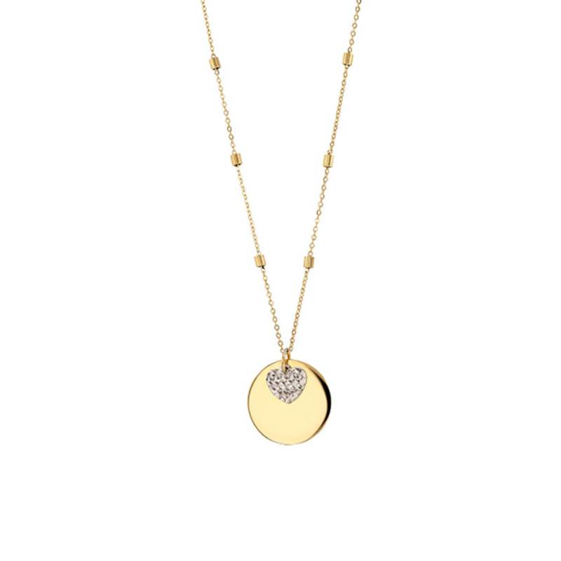 375 Yellow Gold and White Gold Medal and Heart Necklace, 43 cm Length - Rosatella