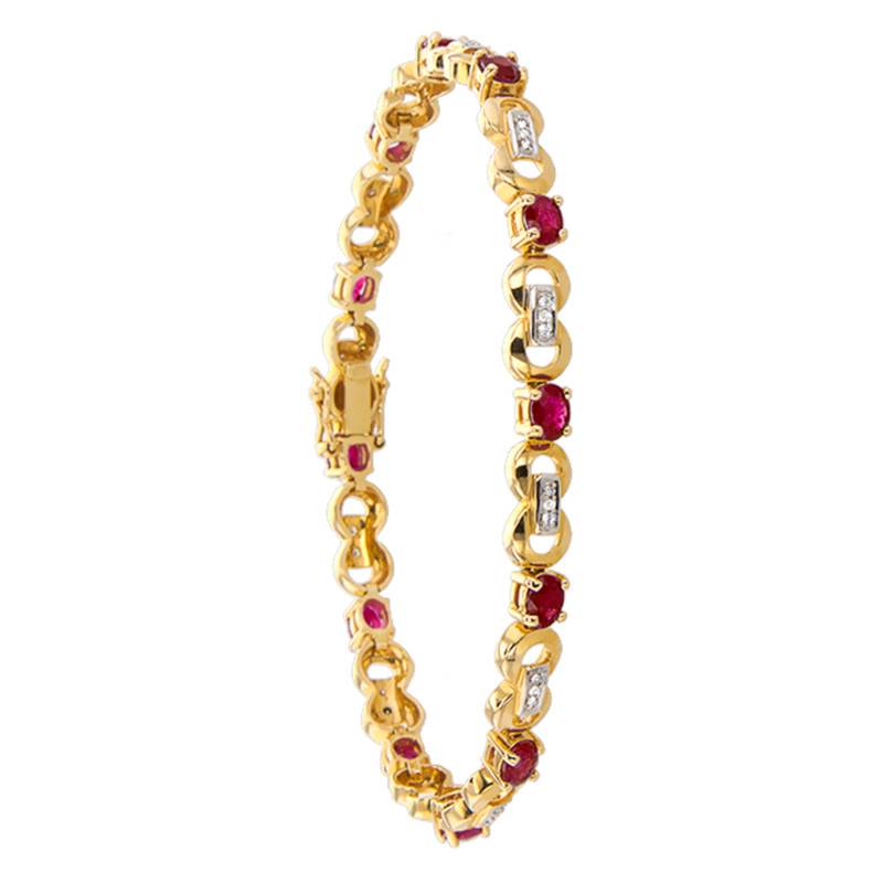 Ozark 750 Yellow Gold Ruby & Diamond Bracelet, Length 18.5 cm - Porchet