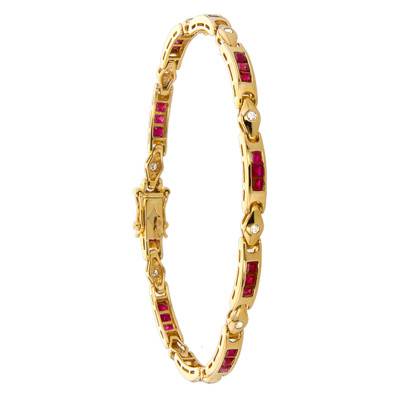 Tonto Ruby and Diamond Yellow Gold Bracelet, Length 18.5 cm - Porchet