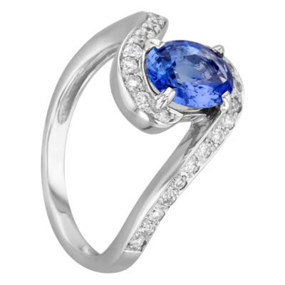 Bague Volcano Or Blanc 750, Saphir 1,5 ct, Diamants 0,28 ct - Porchet