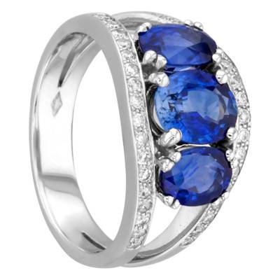 Bague Torbert Or Blanc 750, Saphirs 3,9 cts, Diamants 0,29 ct - Porchet