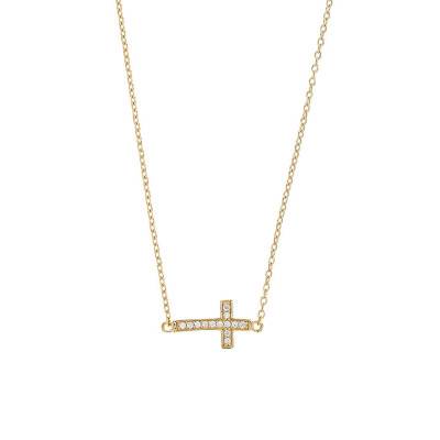 9K Yellow Gold & Cubic Zirconia Cross Necklace, 45 cm - Rosatella