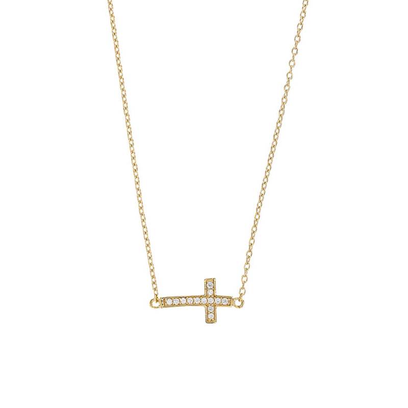 9K Yellow Gold & Cubic Zirconia Cross Necklace, 45 cm - Rosatella