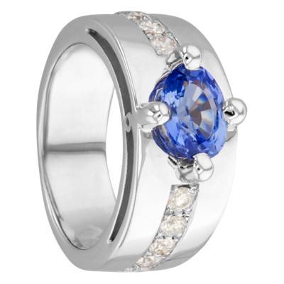 Bague Westdahl Or Blanc 750, Saphir 1,5 ct, Diamants 0,50 ct - Porchet