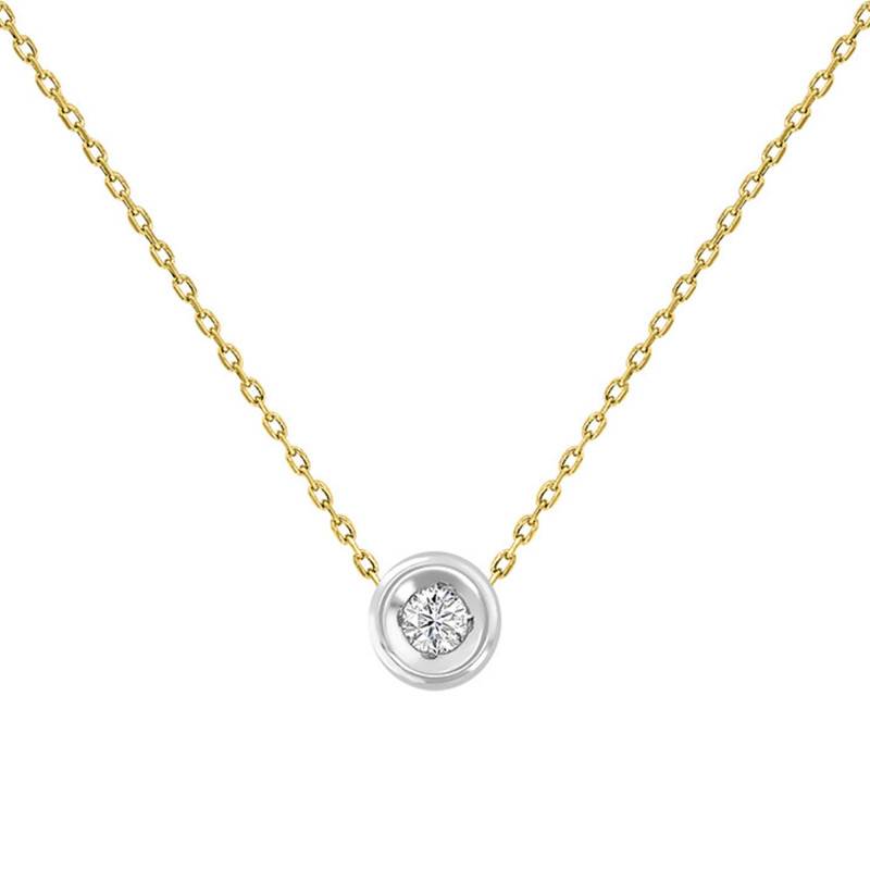 Yellow & White 375/1000 Gold Diamond Necklace, Length 40 cm to 42 cm - Rosatella
