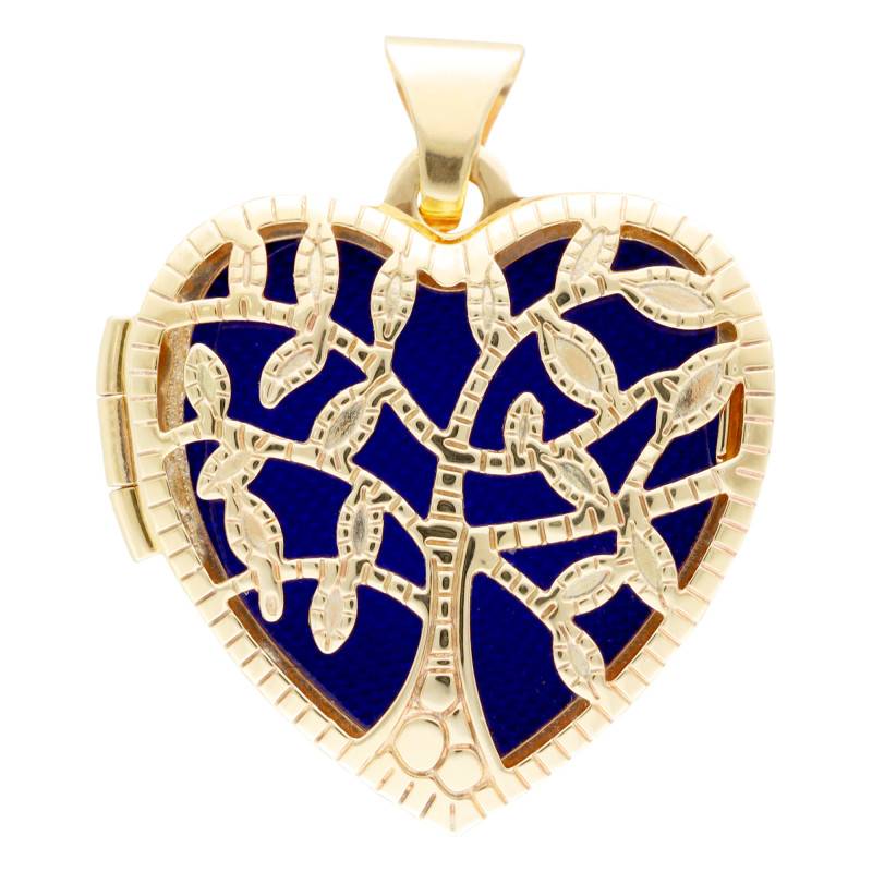 Blue Heart Photo Locket with Tree of Life in 375/1000 Yellow Gold - Emanessence