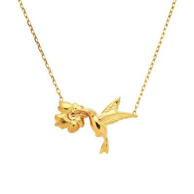 Hummingbird Hibiscus Yellow Gold 750/1000 Necklace, 42 cm - FDI030 - Rosatella