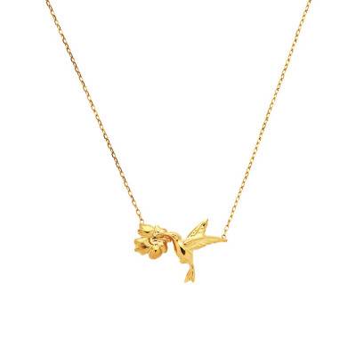 Hummingbird Hibiscus Yellow Gold 750/1000 Necklace, 42 cm - FDI030 - Rosatella