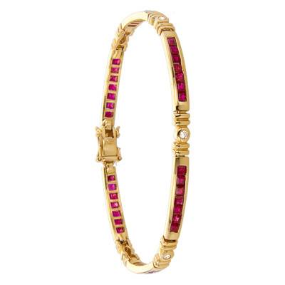 Inyo Ruby and Diamond 750/1000 Yellow Gold Bracelet, Length 18.5 cm - Porchet