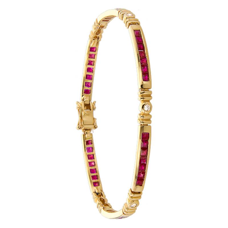 Inyo Ruby and Diamond 750/1000 Yellow Gold Bracelet, Length 18.5 cm - Porchet