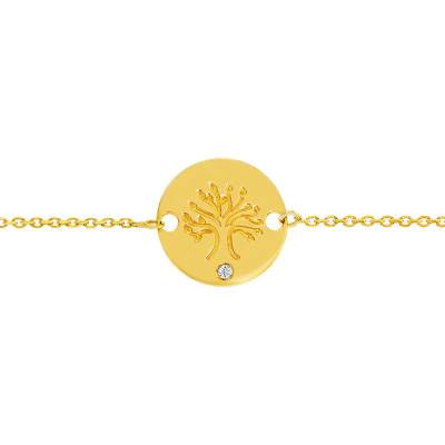 375 Yellow Gold Tree of Life Bracelet & Diamond, Adjustable Length 14 cm - Rosatella