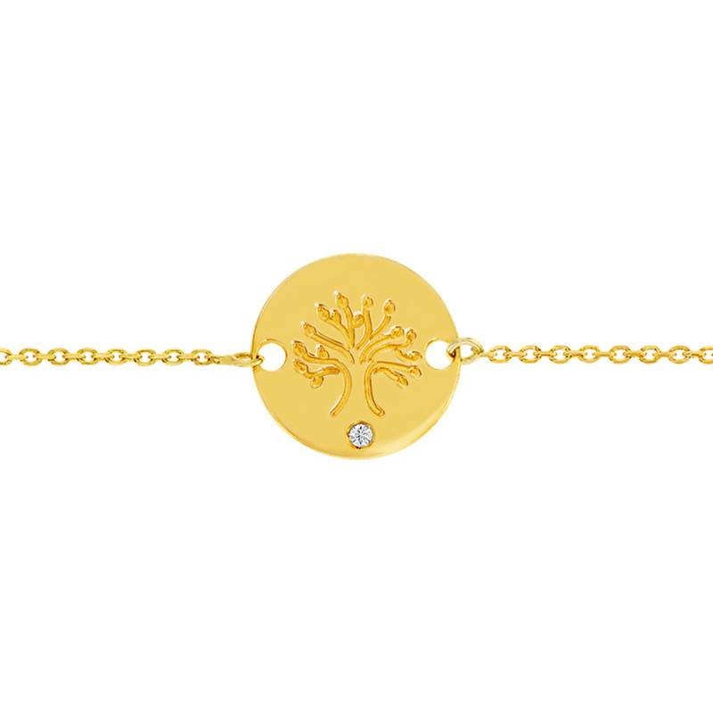 375 Yellow Gold Tree of Life Bracelet & Diamond, Adjustable Length 14 cm - Rosatella