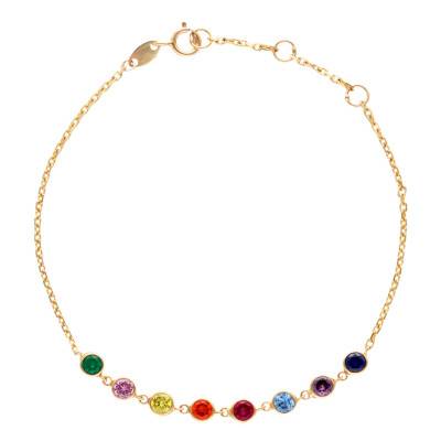 375 Yellow Gold & Multicolor Cubic Zirconia Bracelet, Length 15.50 cm to 18 cm - Rosatella