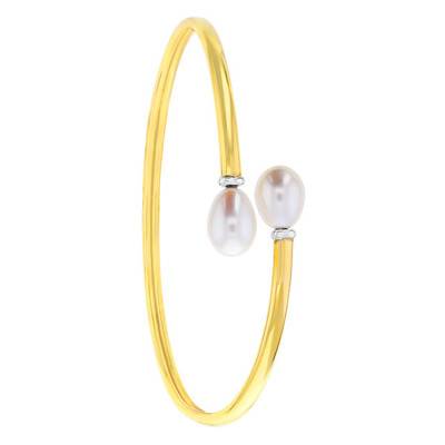 375 Yellow Gold Flixo Bracelet & White Pearls, Width 5 mm - Rosatella