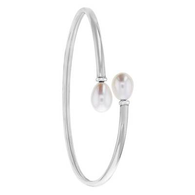 Bracelet flixo Or Blanc 375 & perles blanches, Largeur 5,00 mm - Rosatella
