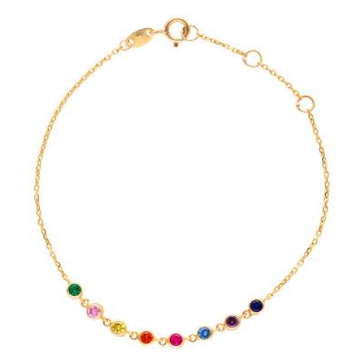 Bracelet Zircones Multicolores en Or Jaune 375, Longueur 14,50 cm à 17 cm - Rosatella