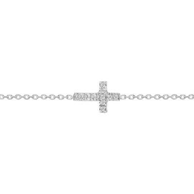Bracelet croix Or Blanc 375 & diamants, Longueur de 15 à 19 cm - Rosatella