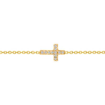 375 Yellow Gold Cross Bracelet & Diamonds, Length 18 cm, Width 1.10 mm - Rosatella