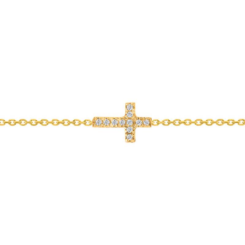 375 Yellow Gold Cross Bracelet & Diamonds, Length 18 cm, Width 1.10 mm - Rosatella