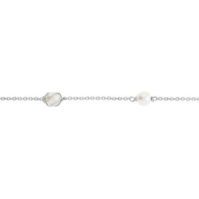 Bracelet Or Blanc 375 & perles blanches, Longueur 19 cm - Rosatella