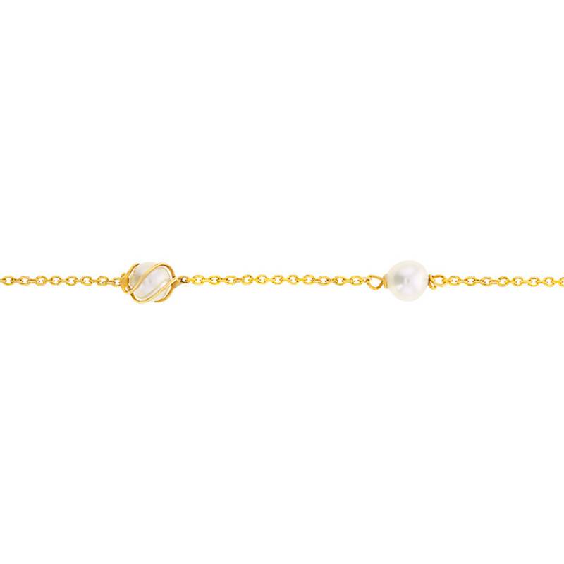 375 Yellow Gold Bracelet & White Pearls, Length 19 cm - Rosatella