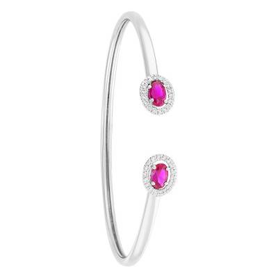 Bracelet Flexible Or Blanc 375 ou 750, Diamants & Rubis Ovale - Rosatella