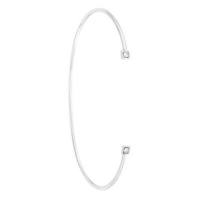 Bracelet Jonc Motif Carré, Or Blanc 375 ou 750 & Diamants 0,08 ct - Rosatella