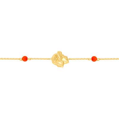 Yellow Gold 375 or 750 Corsican Moorish Head Bracelet & Coral Stones, 18 cm - Rosatella