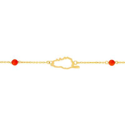 Yellow Gold 375 or 750 Corsican Bracelet & Coral Stones, Length 18 cm - Rosatella