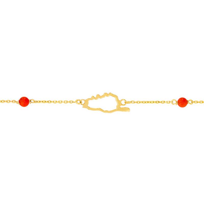 Yellow Gold 375 or 750 Corsican Bracelet & Coral Stones, Length 18 cm - Rosatella