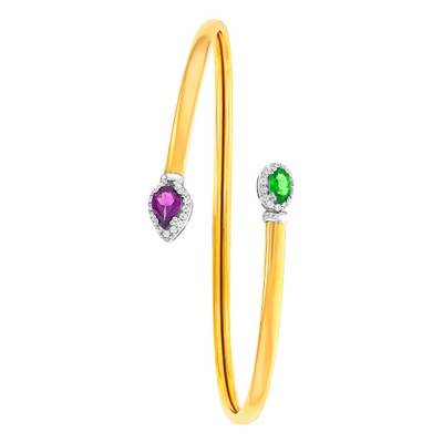 Bracelet Flexible, Or Jaune 375 ou 750 Diamants, Rhodolite & Tsavorite - Rosatella