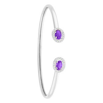 Bracelet Flexible Or Blanc 375 ou 750, Diamants & Améthyste Ovale - Rosatella