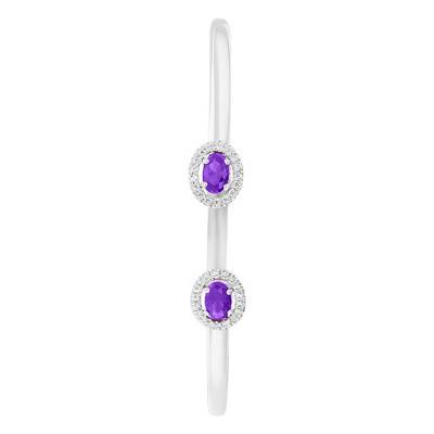 Bracelet Flexible Or Blanc 375 ou 750, Diamants & Améthyste Ovale - Rosatella