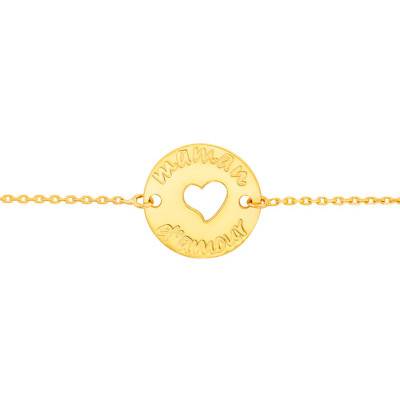 Yellow Gold 375 or 750 Open-Work Heart Bracelet with "Maman d'amour" Engraving, Length 16 cm to 18 cm - Rosatella