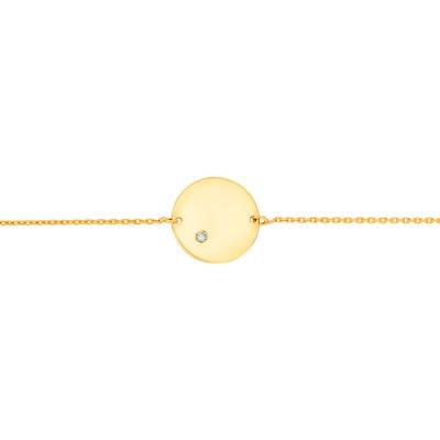 Yellow Gold 375 or 750 Coin Medal Bracelet & Diamond 0,011 ct, Length 18 cm - Rosatella